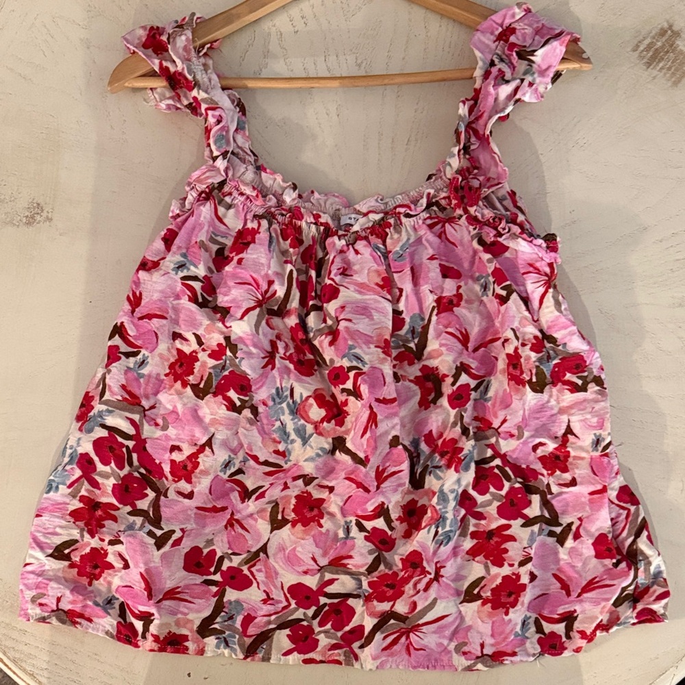 Staccato Floral Boho Pink Barbiecore Sleeveless Top Large